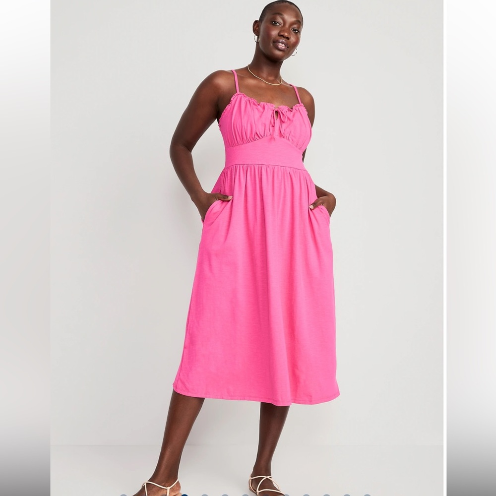 Old Navy Fit & Flare Tie-Front Cami Midi Dress - Pink Size L
